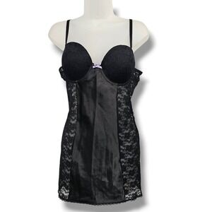 Black Lace Chemise L Push Up Strappy Lingerie Slip Dress Layering Whimsigoth Alt